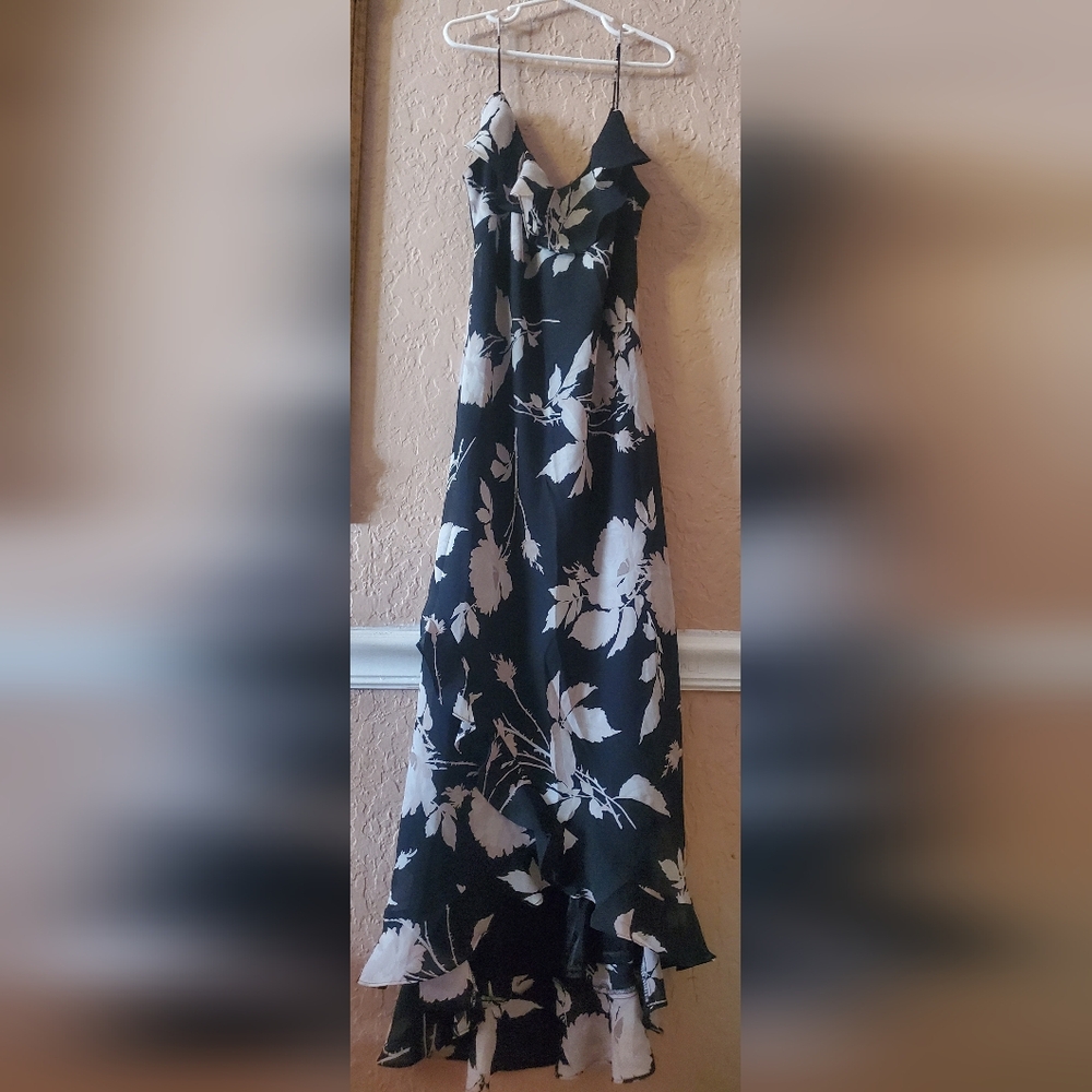 Express  Early 2000s Floral black and creme and gray dress with ruffles size 1/2